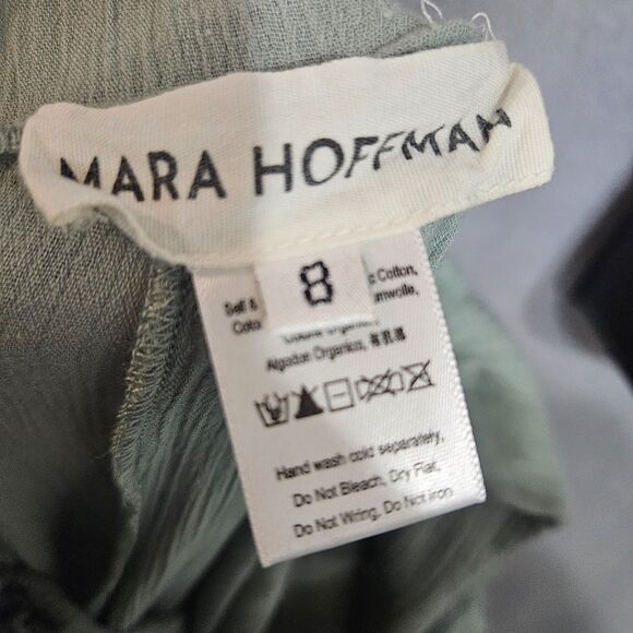 Mara Hoffman Jumpsuit Krinkle Sage Green Wide Leg Gauzy SZ 8 Cropped Tie Back - Picture 3 of 7